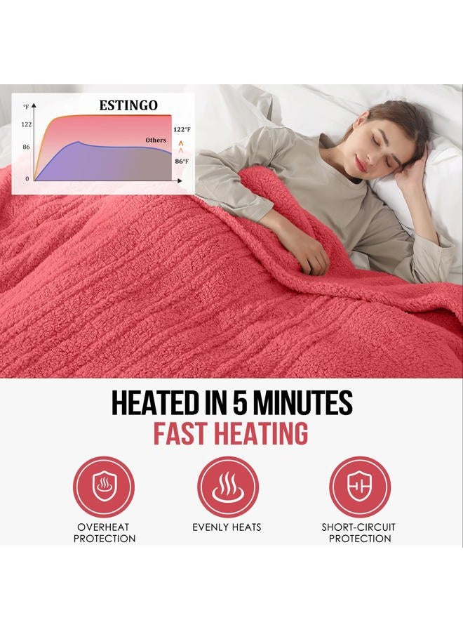 ESTINGO Full Size Heated Blanket, Electric Heated Blanket with 6 Heating Levels & 1-10 Hours Adjustable Timer, Ultra Soft and Thick Washable Full Electric Blanket for Bed, 72"X84", Rose Pink - Image 4