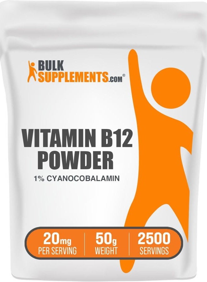 BULKSUPPLEMENTS.COM .com Vitamin B12 Powder - as Cyanocobalamin, Vitamin B Supplement, Vitamin B12 200 mcg - Essential Vitamin, Gluten Free, 20mg per Serving, 50g (1.8 oz) (Pack of 1) - Image 1