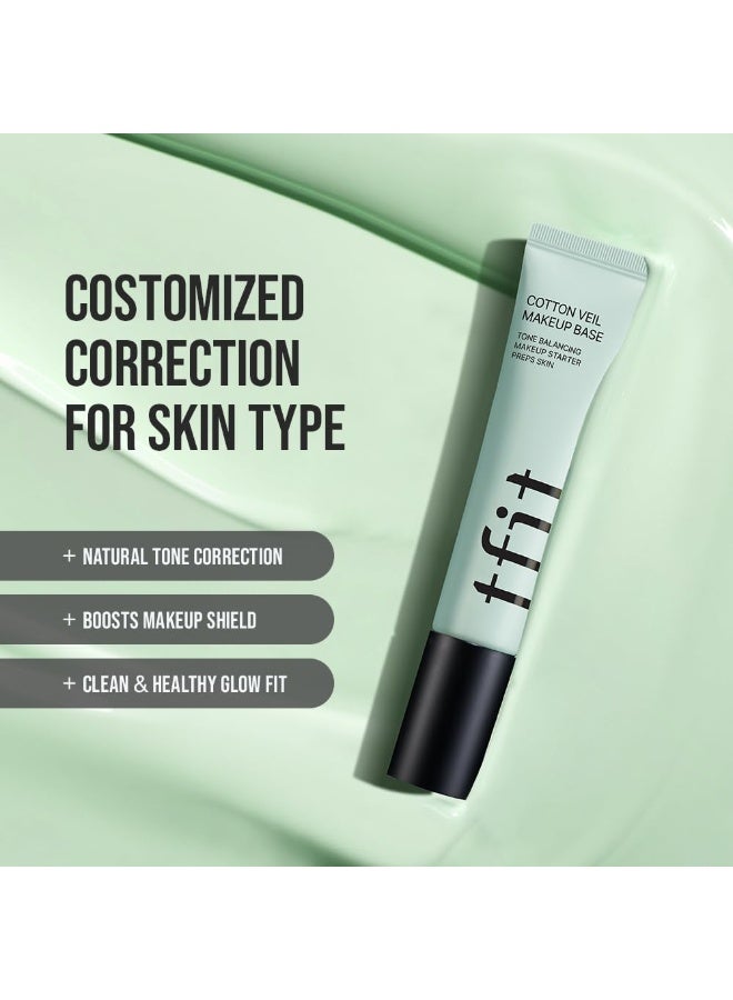 تفِت قاعدة مكياج TFIT Cotton Veil - تغطية مثالية للبشرة المعرضة للاحمرار، مصحح لتوحيد لون البشرة، تركيبة خفيفة، مناسب لجميع أنواع البشرة، مكياج كوري، درجة 01 Pure Green، 30 مل - Image 3