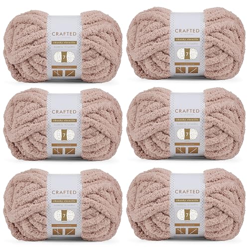 Crafted By Catherine Chunky Chenille Yarn - 6 Pack (8 oz / 227 g, 31.7 Yards Each Skein), Beige, Gauge 7 Jumbo - Image 1