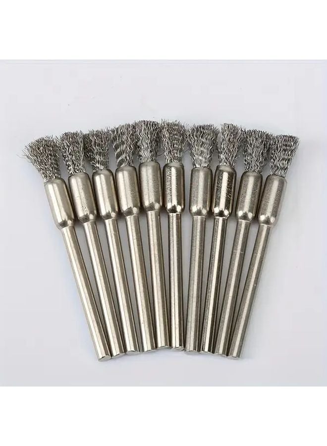10 قطعة فرشاة سلكية فضية من الفولاذ المقاوم للصدأ مع 3 مقابض 17 ملم لإزالة الصدأ والتنظيف - Image 4