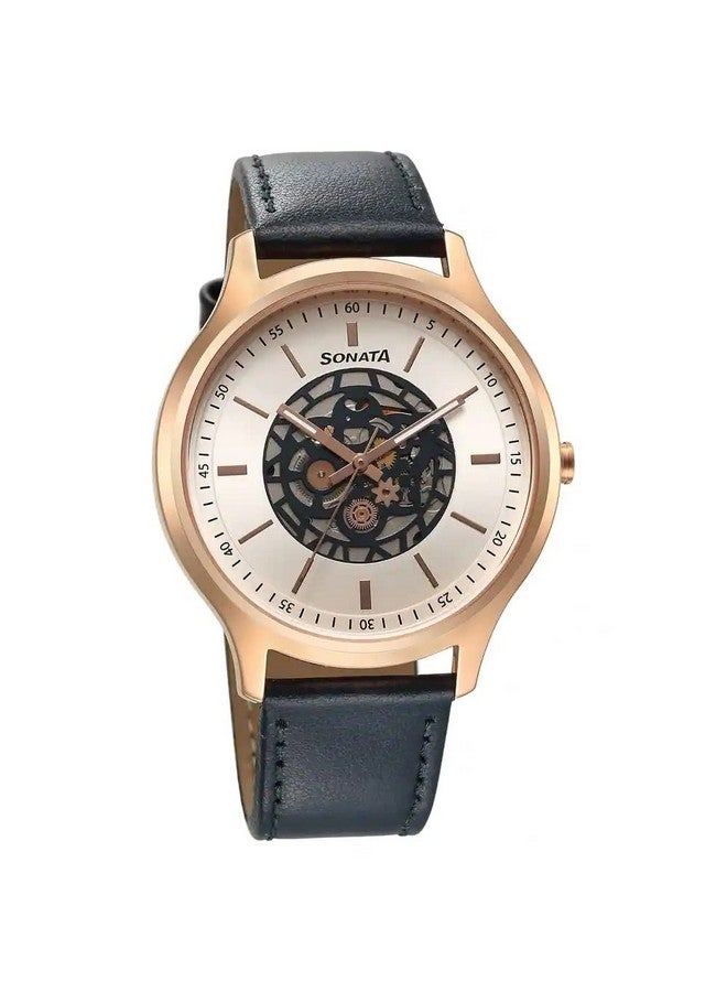 Sonata Unveil Quartz Multifunction Silver Dial Leather Strap Watch for Men-7140WL03 - Image 1