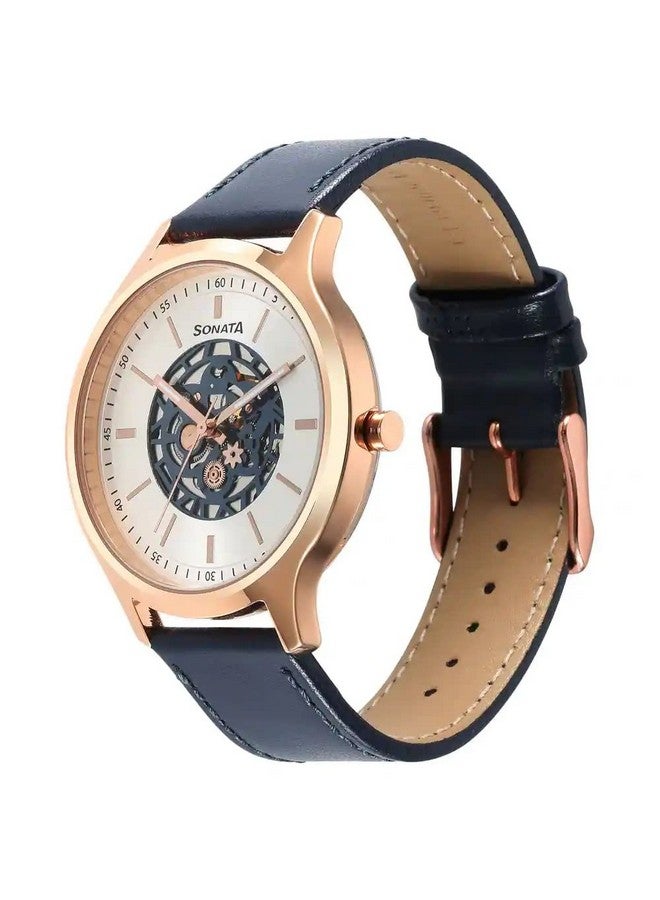 Sonata Unveil Quartz Multifunction Silver Dial Leather Strap Watch for Men-7140WL03 - Image 2
