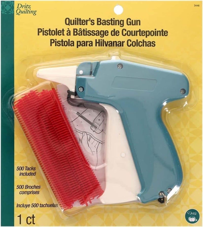 Dritz 3446 Quilters Basting Gun with 500 Tacks Blue 5 inches - Image 1