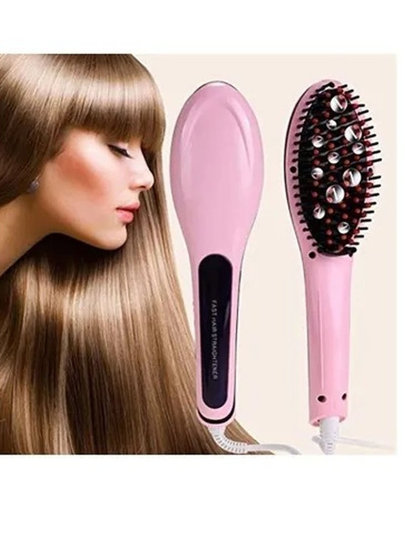 Rabos Ceramic Electronic Hair Straightening Brush Pink/Black - Image 2