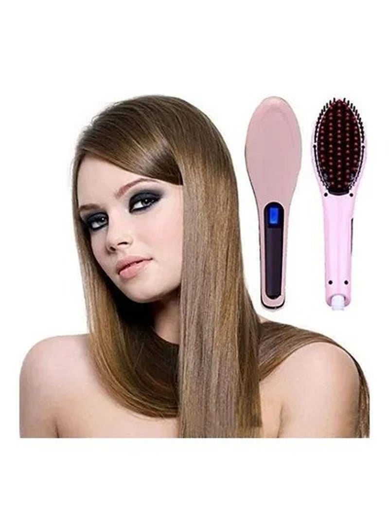 Rabos Ceramic Electronic Hair Straightening Brush Pink/Black - Image 1