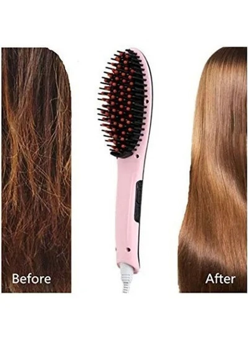 Rabos Ceramic Electronic Hair Straightening Brush Pink/Black - Image 3