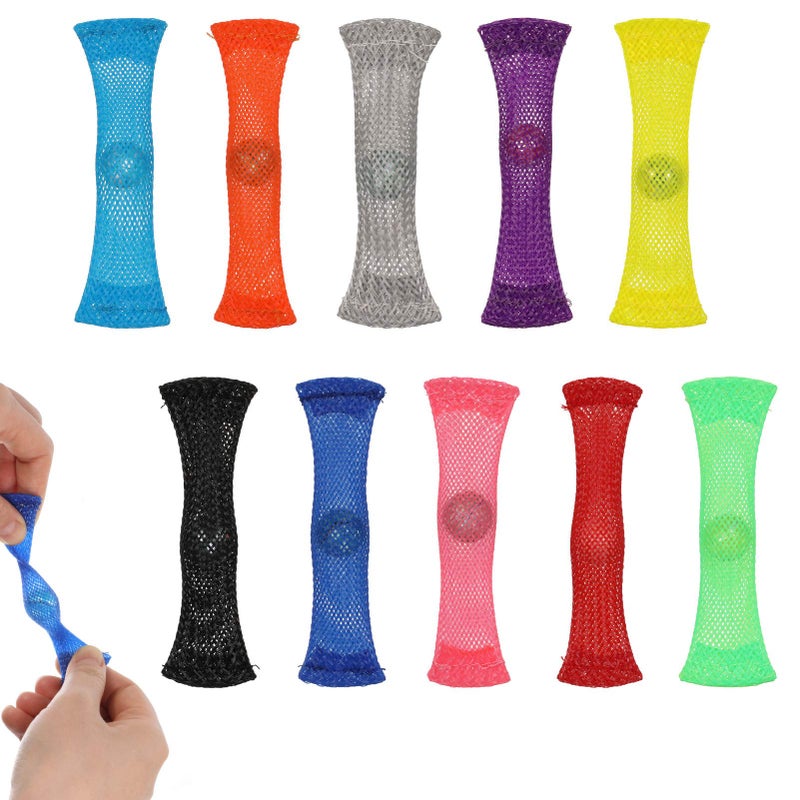 FRIUSATE 10 Pcs Fidget Toys Braided Mesh Tube with Marbles Stress Reliever Anxiety Relief Toys for Sensory Anxiety (Random Color) - Image 1