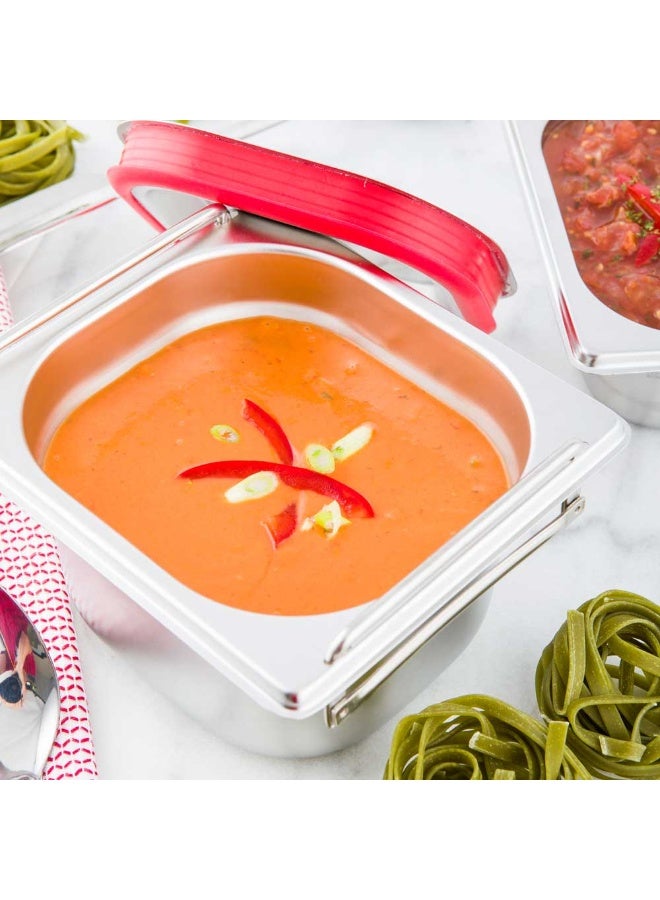 Restaurantware Met Lux 7 Inch x 6.4 Inch x 4 Inch Steam Table Pan, 1 One Sixth Hotel Pan - Anti-Jam, Deep, Silver Stainless Steel Table Pan, With Collapsible Handles, For Parties Or Events - Image 3