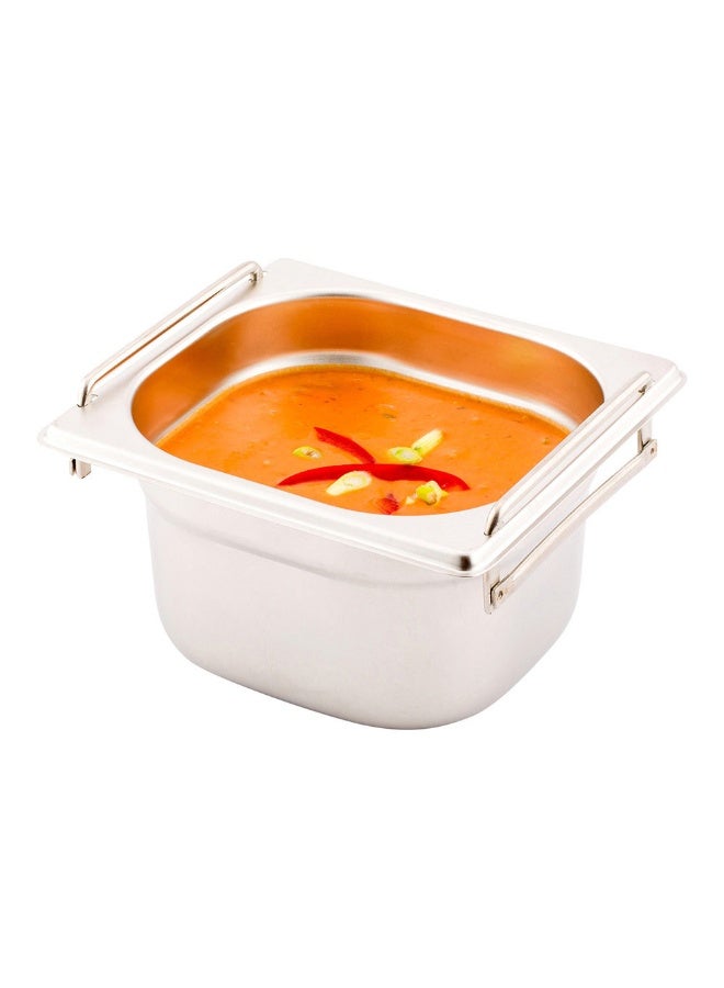 Restaurantware Met Lux 7 Inch x 6.4 Inch x 4 Inch Steam Table Pan, 1 One Sixth Hotel Pan - Anti-Jam, Deep, Silver Stainless Steel Table Pan, With Collapsible Handles, For Parties Or Events - Image 2