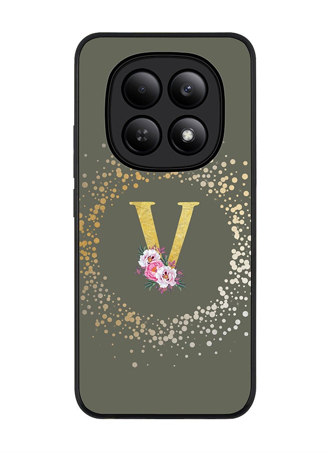 For Xiaomi Redmi Note 15 4G Case,Slim fit Camera Protection, Shockproof Thin Phone cover  - Custom Monogram Floral - V  (Olive Green )