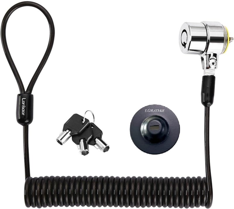 LORADAR 8Feet 3keys Security Retractable Cable Lock Portable Keyed Laptop Lock for Monitors, Laptops, MacBooks, Tablets, iPad,Mac mini, (Keyed Different+Black Anchor Plate) (1 Pack) - Image 1