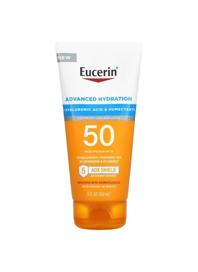 Eucerin Eucerin, Advanced Hydration, Lightweight Sunscreen Lotion, SPF 50, Fragrance Free, 5 fl oz (150 ml) 