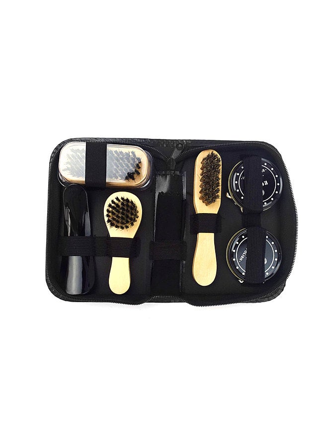 8PCS Shoe Shine Care Kit Black and Neutral Polish Brushes for Boots Shoes Sneakers Style 1  - Image 1