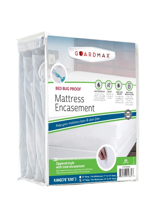 Guardmax Jersey Knitted King Zippered Mattress Encasement with Deep Pockets - Waterproof & Bed Bug Proof Mattress Protector - Comfortable, Soft, and Noiseless Zippered Bedding - (78 x 80 x 15) - Image 1