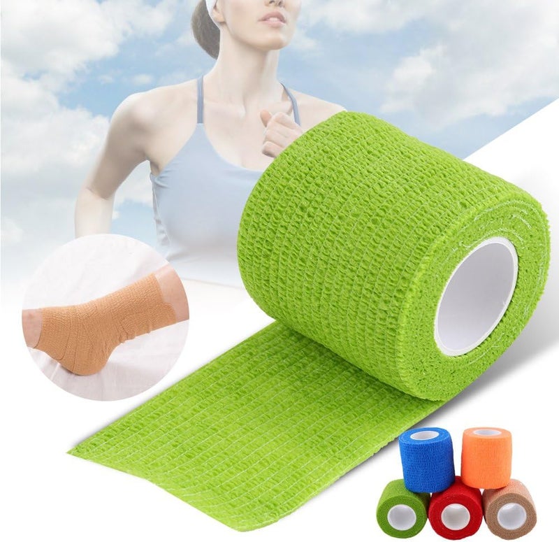 Dilwe 5 Rolls Self Adhesive Bandage First Aid SelfAdherent Wrap Rainbow Colors Tapes Blue - Image 5