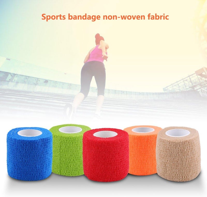 Dilwe 5 Rolls Self Adhesive Bandage First Aid SelfAdherent Wrap Rainbow Colors Tapes Blue - Image 4