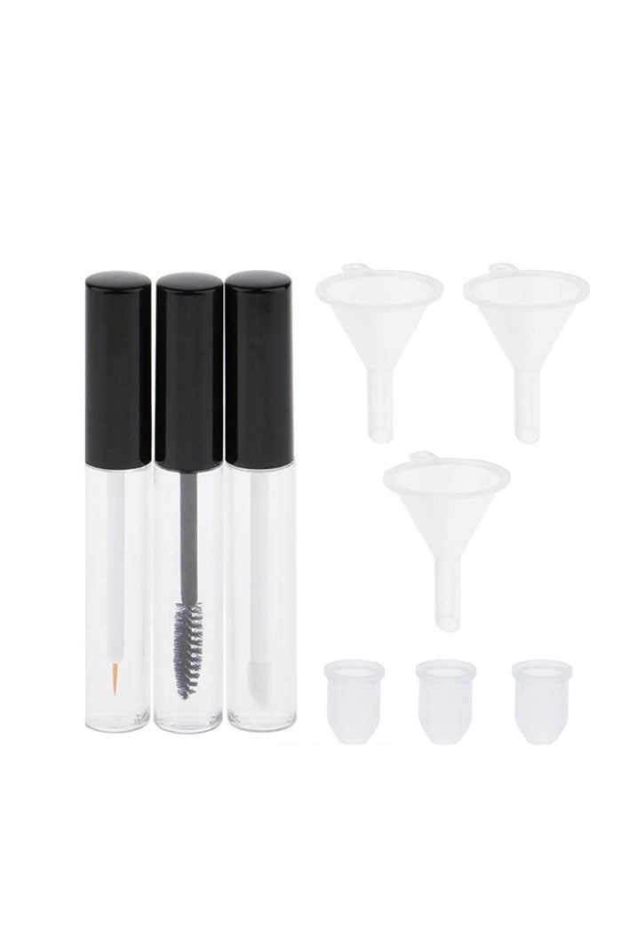 3-Piece Empty Mascara Eyeliner and Gloss Tubes Black Eyelash Cream Container Bottle with Funnels Transfer Pipettes for Lip Gloss Eyebrow Serum Eyelash Castor Oil - Image 1