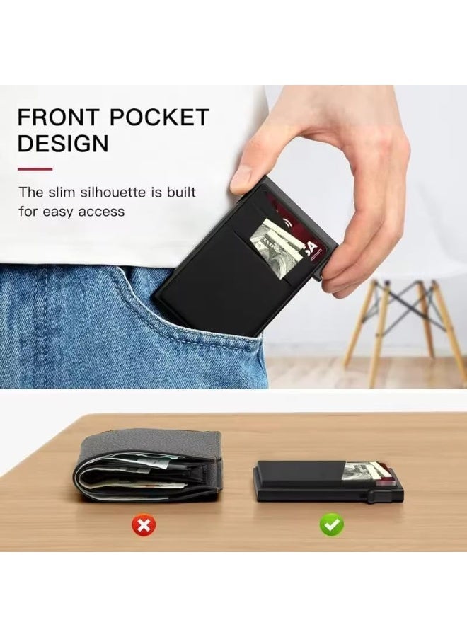 Credit Card Holder, Radio Id Blocking Pop-Up Card Holder, Commercial Credit Card Wallet With Coin Pocket For Storing Banknotes, Coins, And Debit Cards, Black - Image 4