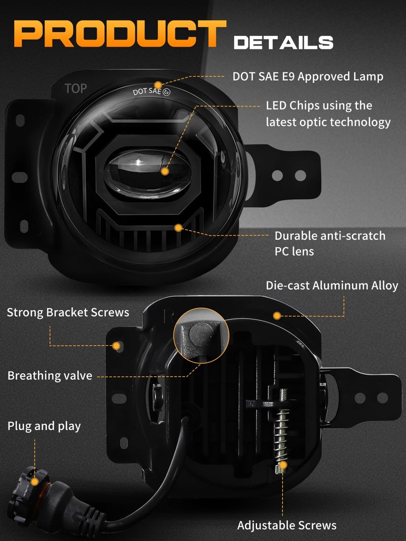 VI9000 4 Inch Led Fog Lights Round with White Light Fog Lamps Fit for 2018-2025 Jeep Wrangler JL JLU Gladiator, DOT Approved Front Bumper Offroad Fog Lamps Accessories Replacement, Plug And Play - Image 5