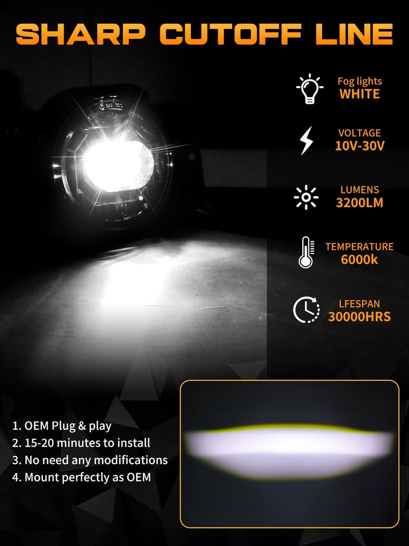 VI9000 4 Inch Led Fog Lights Round with White Light Fog Lamps Fit for 2018-2025 Jeep Wrangler JL JLU Gladiator, DOT Approved Front Bumper Offroad Fog Lamps Accessories Replacement, Plug And Play - Image 2
