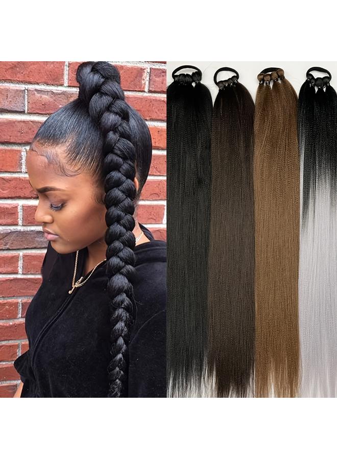 Bluejw African Wig Ponytail 26 Inch Straight Hair Chemical Fiber Ponytail Hair High Temperature Silk Women Ponytail Braid - Image 2
