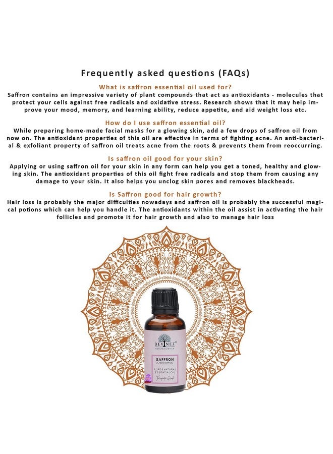 Devinez Kashmiri Saffron Essential Oil, Kesar Zafran, 50ml Pure Natural & Undiluted Therapeutic grade in Glass Bottle for skin, face & body care, relieving Tension, radiant glow, acne, dark spots, pigmentation, blemishes care - Image 5