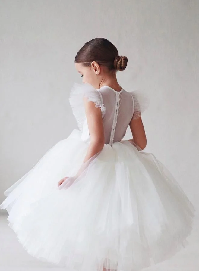 Take Two White A-Line Flower Dress with Tulle Skirt