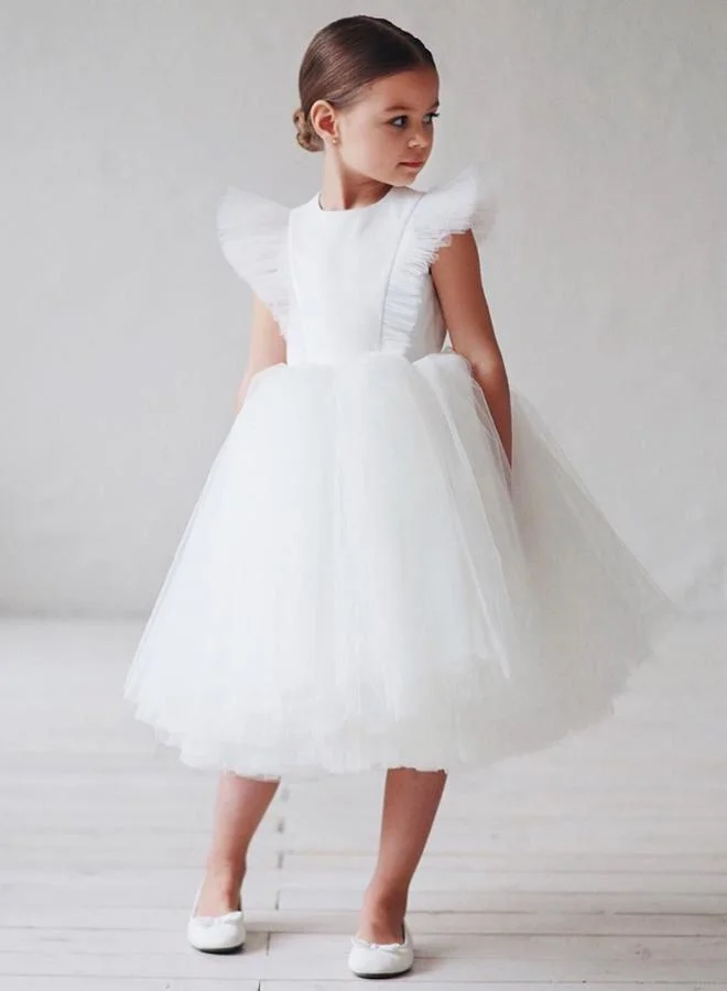 Take Two White A-Line Flower Dress with Tulle Skirt