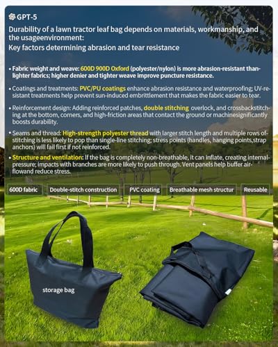 Parsagi Lawn Tractor Leaf Bag 600D Heavy Duty Material 54.Cu.Ft Standard Leaf Bagger for Riding Lawn Mower,Heavy Duty Leaf Grass Collection Bagger (600D Leaf Bag) - Image 5