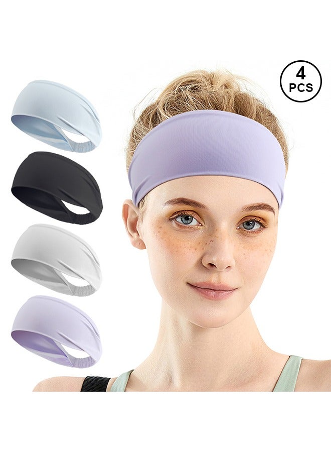 Generic 4Pcs Cooling Workout Headbands Women Men, Stretchy Non-Slip Wide Headbands for Women, Sweat Band Moisture Wicking Headbands for Women, Sports Running Sweat Bands  - Image 1