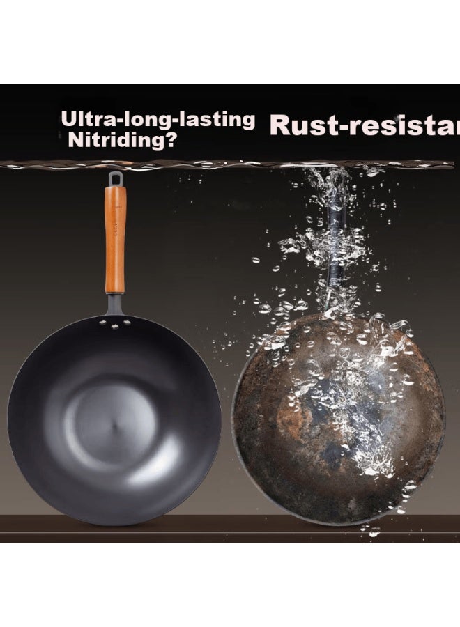 Olofe Ultra-light Iron Wok Non-coated Lightweight Quick-heating Round Bottom Iron Pan Traditional Gas Stove Frying Pan 32cm - Image 5