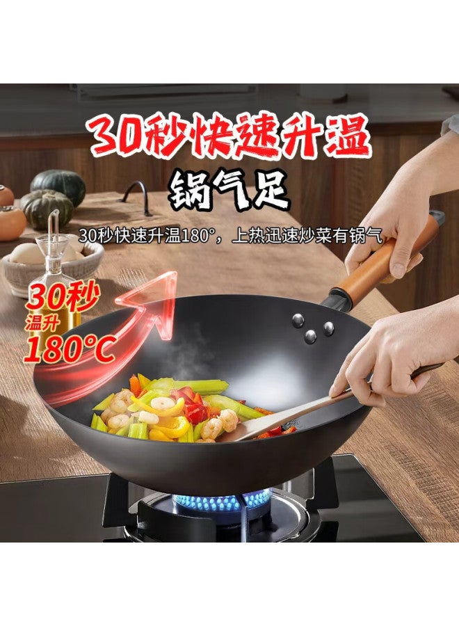 Olofe Ultra-light Iron Wok Non-coated Lightweight Quick-heating Round Bottom Iron Pan Traditional Gas Stove Frying Pan 32cm - Image 4