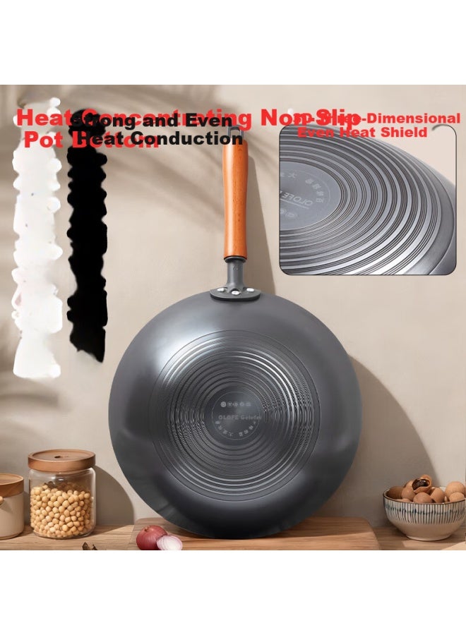 Olofe Ultra-light Iron Wok Non-coated Lightweight Quick-heating Round Bottom Iron Pan Traditional Gas Stove Frying Pan 32cm - Image 3