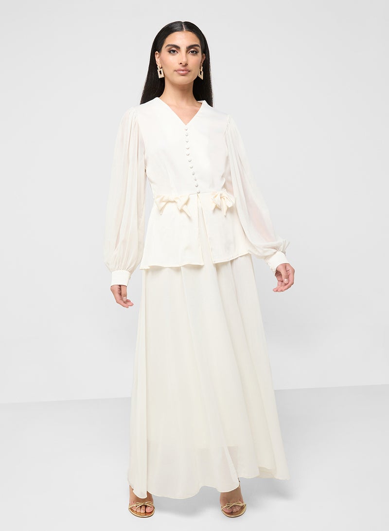 Khizana Sheer Sleeves Top & Skirt Set - Image 1