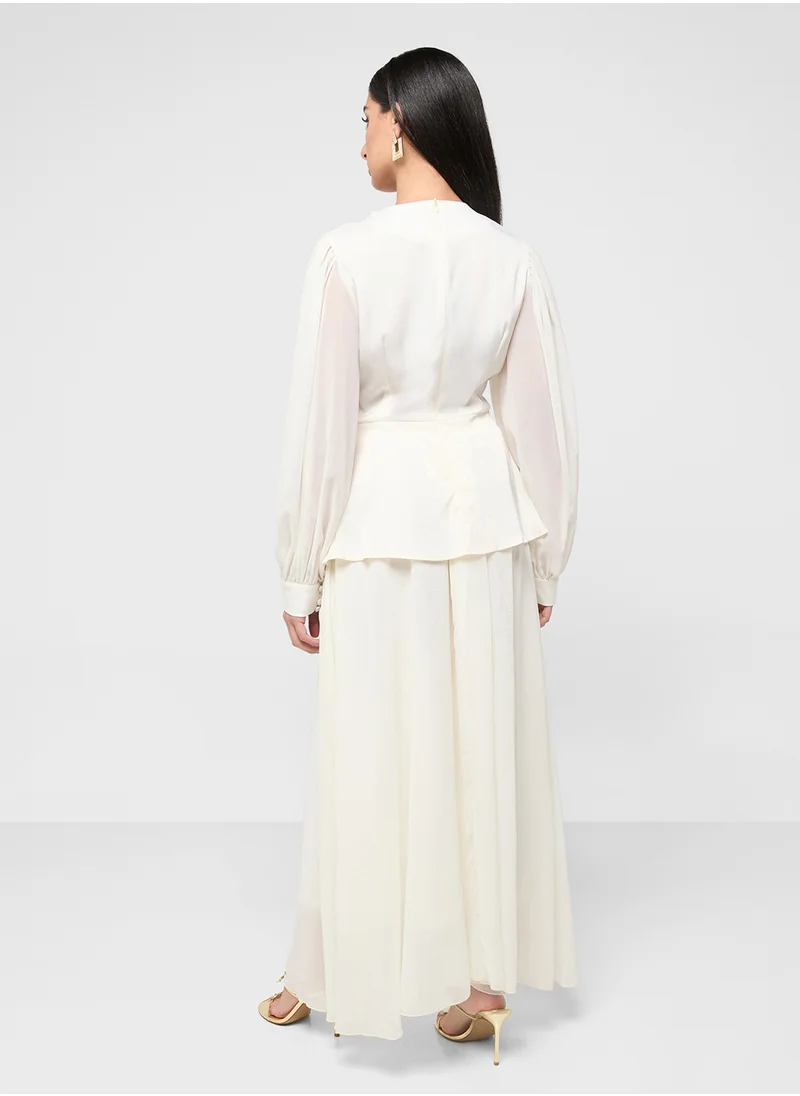 Khizana Sheer Sleeves Top & Skirt Set