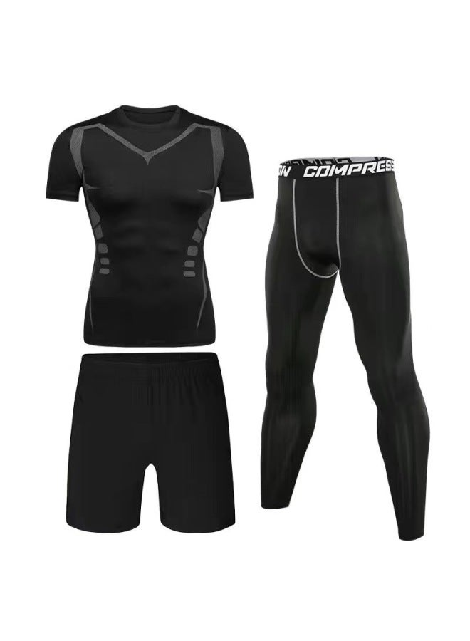 Loquat Swimsuit Men's Top Anti-embarrassment Adult Swimming Diving Suit Suit Summer Men's Swimming Trunks Men's Full Body Sun Protection Long Sleeve-Color:Science Fiction Short Sleeve Three-piece Set- - Image 1