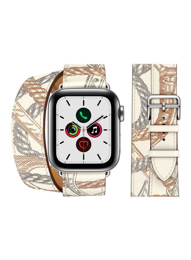 NIBEMINENT Double Tour Replacement Band For Apple Watch Series 5/4/3/2/1 44/42mm White/Brown - Image 2