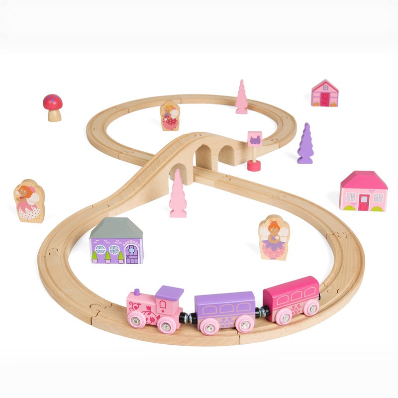 Bigjigs Rail Fairy Figure of Eight Train Set 35pc Pink Wooden Railway Toy Trains Accessories Princess Toys for Kids Compatible with Most Other Rail Brands 3 Years Old - Image 4
