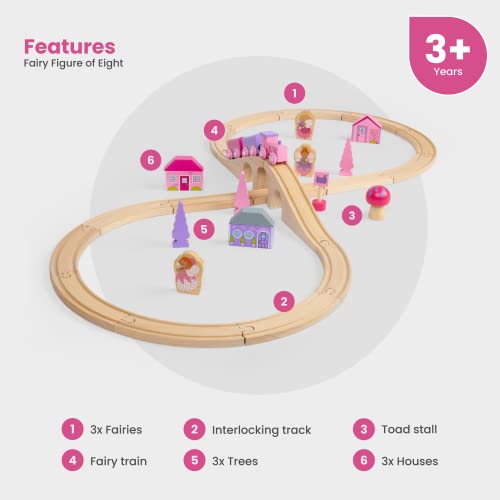 Bigjigs Rail Fairy Figure of Eight Train Set 35pc Pink Wooden Railway Toy Trains Accessories Princess Toys for Kids Compatible with Most Other Rail Brands 3 Years Old - Image 5