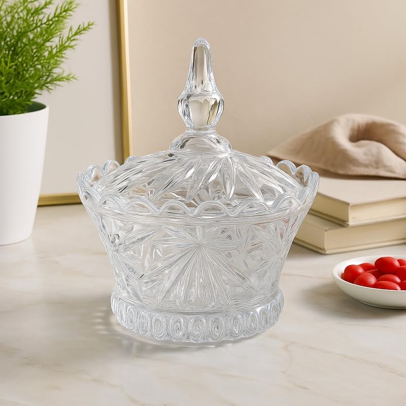 Fitto Glass Candy Jar Transparent with Lid for Kitchen Storage and Decoration, 1.5L Capacity
