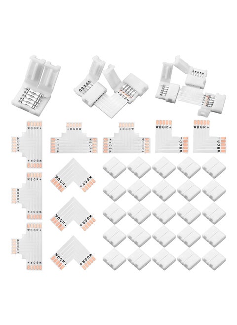 35 Pcs LED Strip Connector 5 Pin Solderless LED Light Connector L Shape LED Lights Extension T Shape Solderless LED Adapter Connector for 5050 3528 LED String Light Extending Connection 10 mm