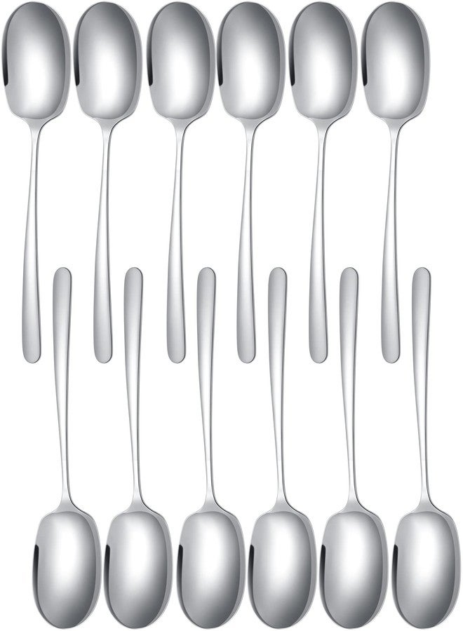 Mimorou 12 Pcs Stainless Steel Serving Spoons Set for Buffet 8.3 Inches Large Serving Utensils Dishwasher Safe Metal Polished Buffet Spoons for Food Cooking Catering Kitchen Banquet Restaurant Gifts - Image 1
