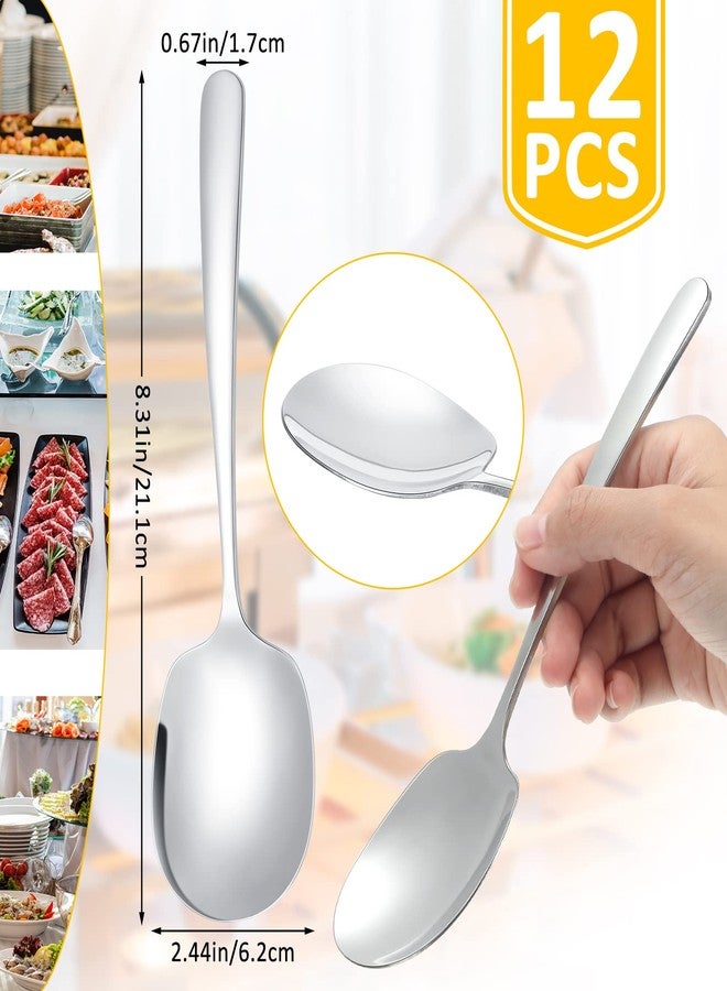 Mimorou 12 Pcs Stainless Steel Serving Spoons Set for Buffet 8.3 Inches Large Serving Utensils Dishwasher Safe Metal Polished Buffet Spoons for Food Cooking Catering Kitchen Banquet Restaurant Gifts - Image 2