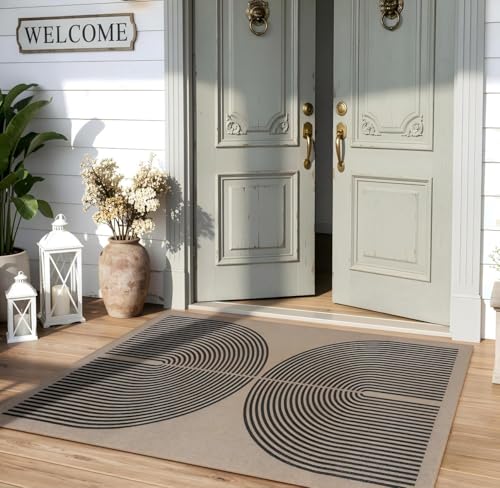 La Home Lahome Modern Rainbow Easy Jute Rug 3x5 Washable Rugs for Entryway Farmhouse Black Patio Carpet Non Slip Indoor Door Mat Contemporary Outdoor Porch Carpet for Laundry Guestroom Room Decor - Image 1