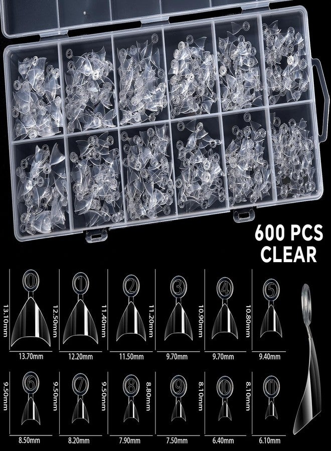 Rolabling Short Press On Nails 600PCS Half Cover Acrylic Nail Tips for Gel Extensions Clear False Nails Kit with 12 Sizes Extra Short Length Salon & DIY Manicure Supplies (01#) - Image 2
