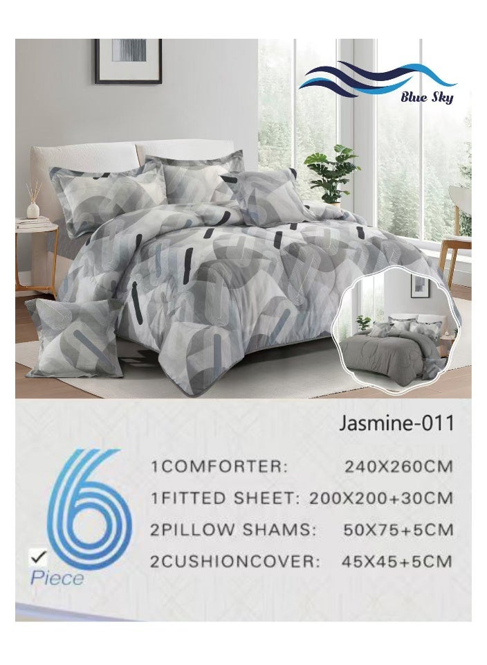 بلو سكاي طقم لحاف نفرين نظام وجهين مفرش مكون من ٦ قطع , لحاف بحشوة ٦ قطع , مايكروفايبر100% لحاف مقاس 260 في 240 سم - Image 4