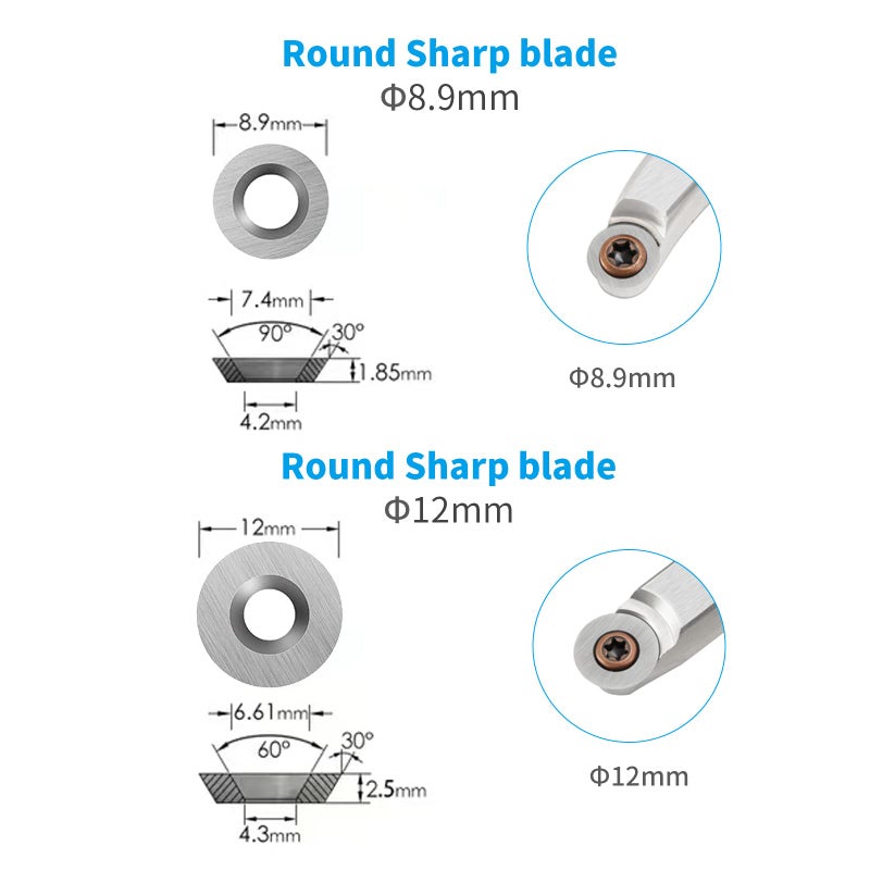DEEFIINE 18 Pieces Tungsten Carbide Cutters Inserts Set for Wood Lathe Turning Tools Include 11 mm Square with Radius, 12 mm and 8.9 mm Round, 30 x 10 mm Diamond with Pointed Point,6 Pieces screws. - Image 3
