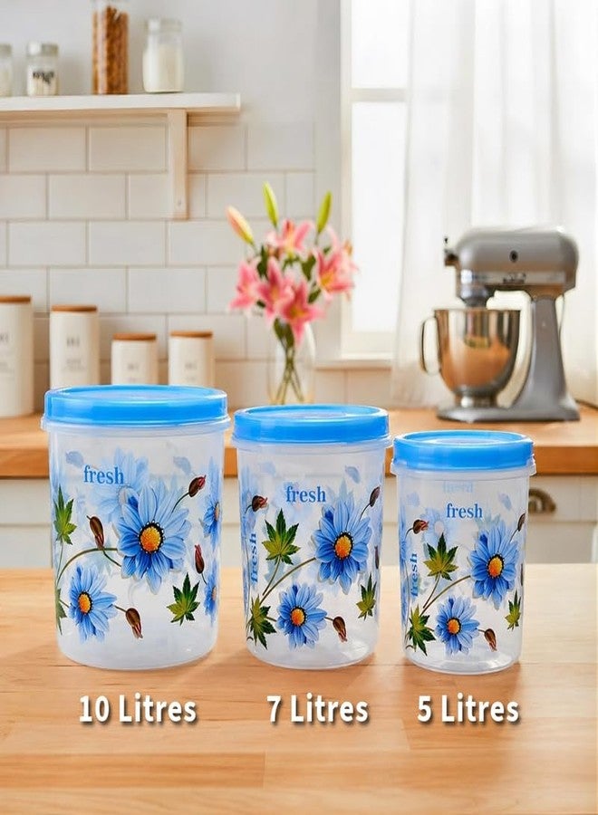 Truvic Airtight Kitchen Storage Container - Set of 3 (5L, 7L, 10L) Food Grain Storage Boxes, Plastic Multipurpose Organizer, Leakproof, Stackable, Multicolour - Image 2
