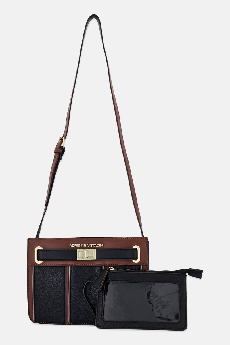 ADRIENNE VITTADINI Women 2Pcs Brand Logo Cross Body, Black - Image 1
